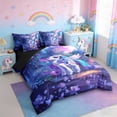 thumbnail image 2 of Erosebridal 3D Cartoon Unicorn 7-Piece Bedding Comforter Set For Kids,Cute Magic Animal King Bedding Sets,Reversible Black, 2 of 7