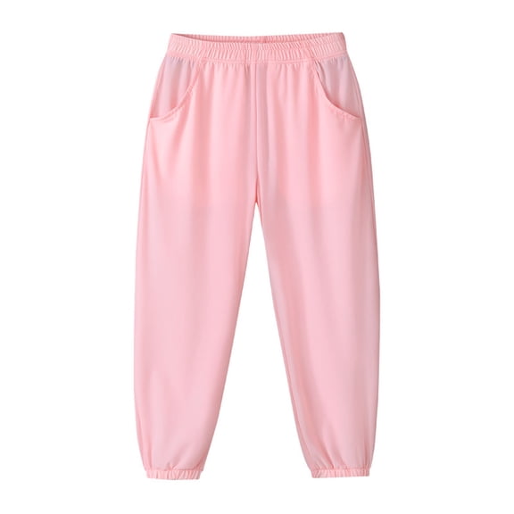 Qingpeng Unisex Solid Color Elastic Waist Slim Fit Jogger Pants Breathable Lightweight Casual Full Length Pants For Big Kids