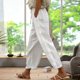 thumbnail image 2 of Pantalones Rectos Casuales Cordón Cintura Elástica Bolsillo Color Puro Pantalones Rectos Sueltos para Mujer Lady Girl Blanco M, 2 of 6