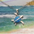 thumbnail image 3 of Pretty Mother Daughter Hawaiian Opal Sea Turtle Matching Necklace, Sterling Silver Blue Opal Turtle Pendant, N7014 Big Little Sister, 3 of 4