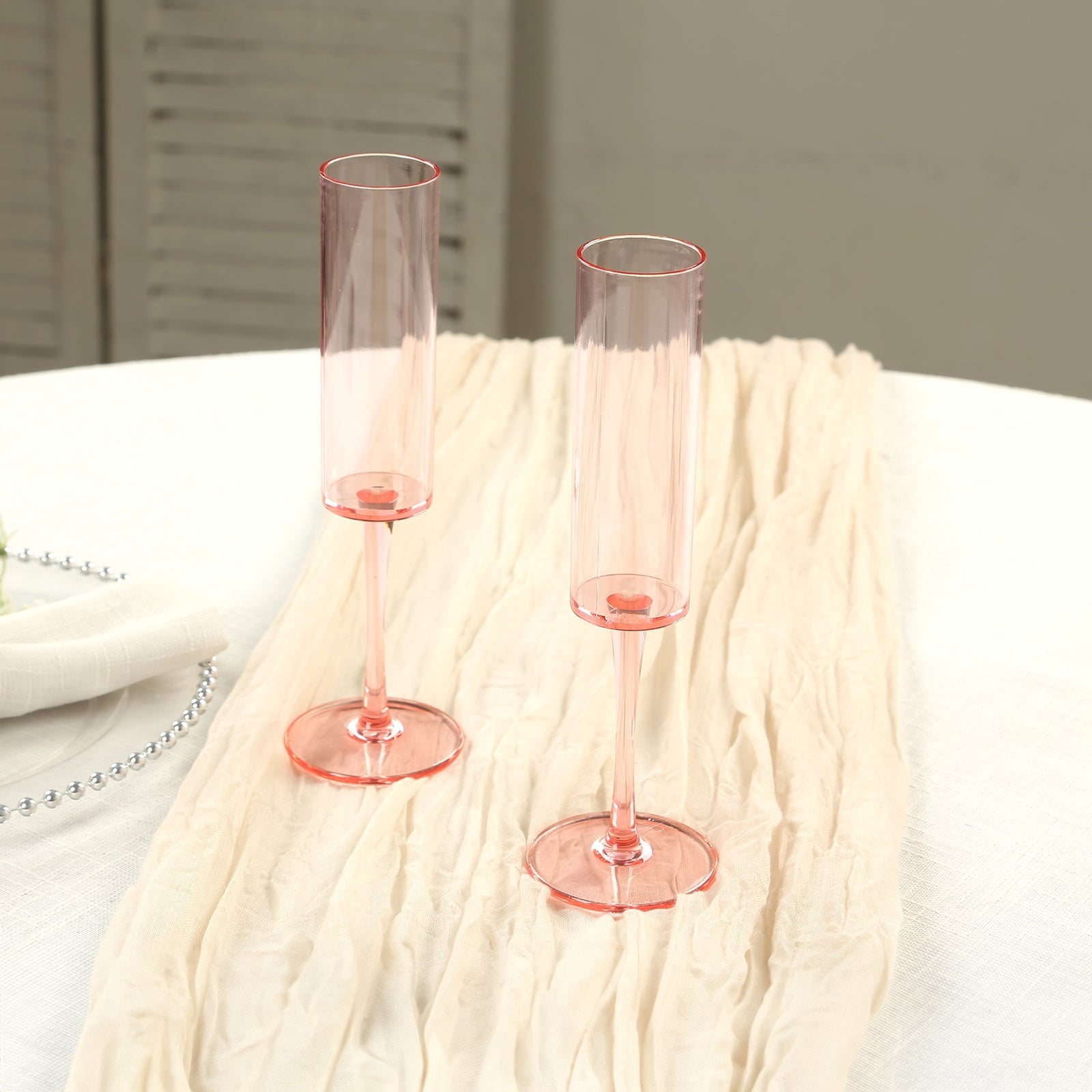 Balsa Circle 6 Blush 6 oz Cylindrical Reusable Plastic Champagne Flutes Wedding Party Events Reception Tableware Decorations Supplies