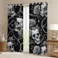 thumbnail image 2 of Homewish Halloween Skull Skeleton Kitchen Curtains,Retro Rose Floral Black Out Curtains Pack of 2 (42x63 Each),Gray, 2 of 6