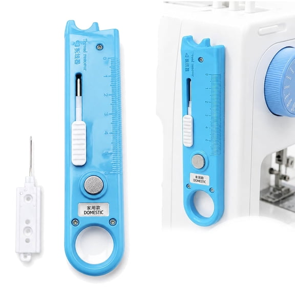 4-in-1 Needle Threader, Automatic Sewing Needle Threader with Magnifier, Magnetic Seam Guide & Measuring Ruler
