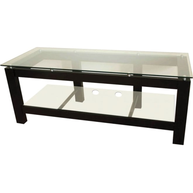 50 Inch Flat Screen Low Profile TV Stand Black Glass and Black Satin