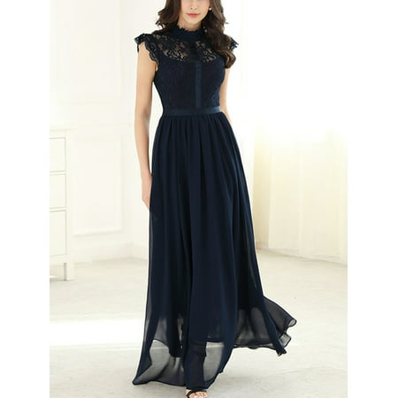 Long Maxi Lace Chiffon Formal Bridesmaid Wedding Guest Dresses Women Sleeveless Evening Cocktail Party Prom Ball