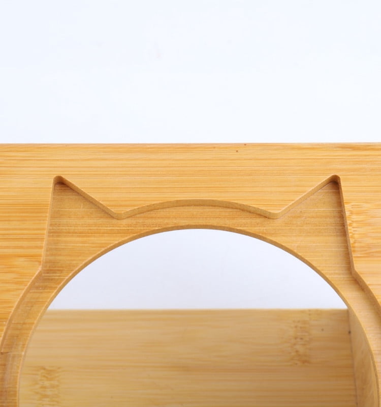 Fairela™ Ergonomic Bamboo Elevated Double Cat Bowl Stand with Ceramic Bowls - Raised Pet Feeder for Cats, Kittens & Small Dogs