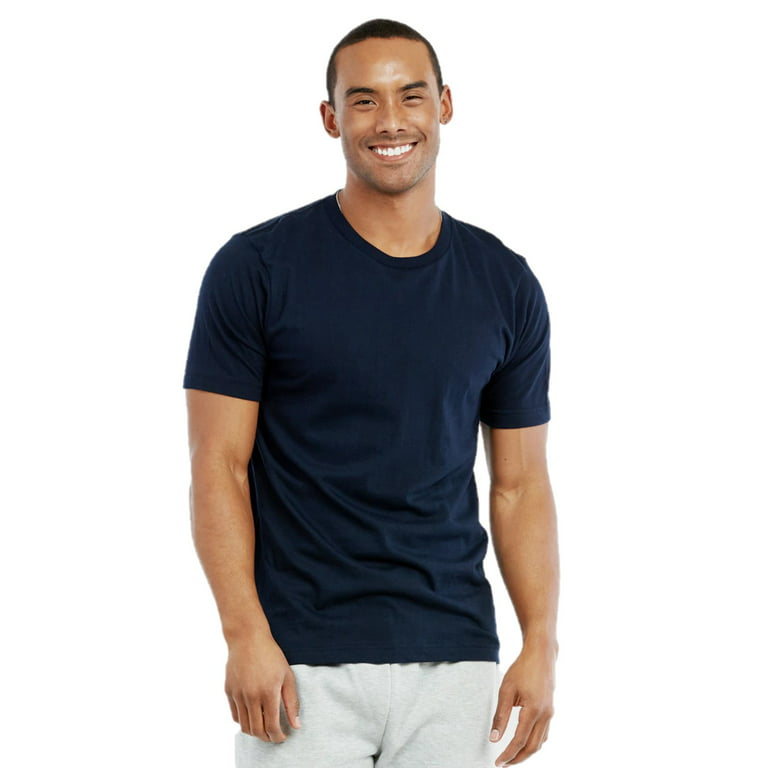 Men's Soft 100% Cotton Medium Weight Crew Neck Short Sleeve T-Shirt, Navy  L, 1 Count, 1 Pack