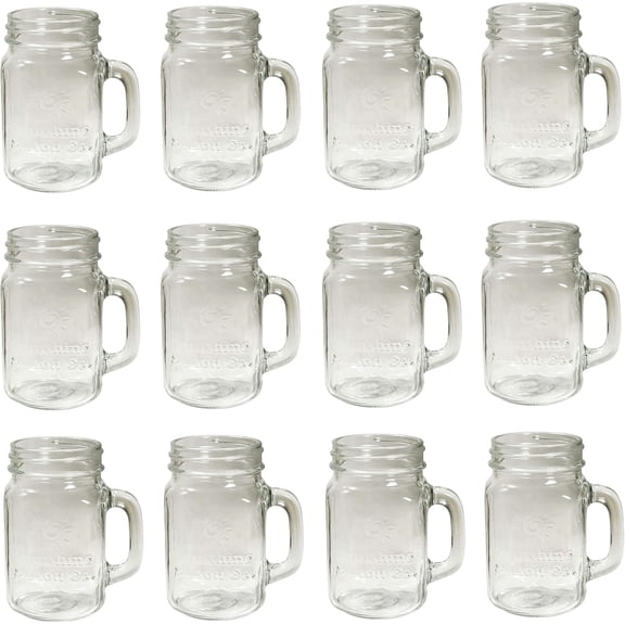 WLTERSunshine Mason Co. Mason Jar Glass Mugs with Handles Pint Size (16 ounce, 473 mL) Regular Mouth 12 Pieces