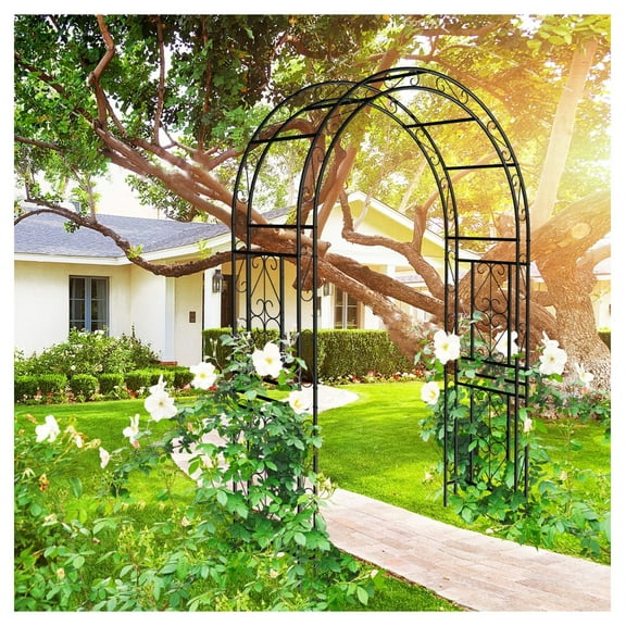 Metal Garden Arch L59'' x W17.71'' x H90.55'' Climbing Plants Support Rose Arch Outdoor Black