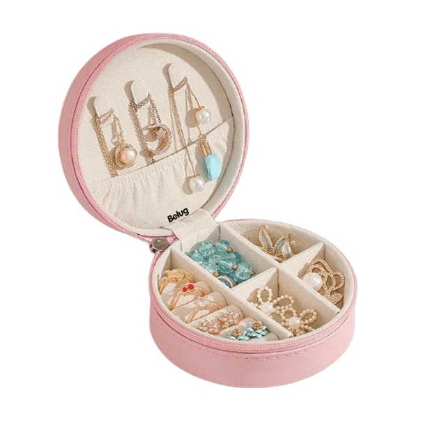 Joyero De Viaje Pequeño Caja De Almacenamiento Portátil Belug, Rosa claro beige