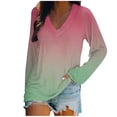 thumbnail image 1 of KIHOUT - Blusas casuales para mujer, liquidación 2024, moda clásica, color degradado, cuello en V, blusas holgadas básicas de otoño, blusas tipo túnica de manga larga, 1 of 4