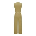 thumbnail image 5 of BLOCLOALO 2 Piece Lounge Set Sleeveless Tops Outfits Solid Color Cotton Linen Button Down Shirt Vest Tank Tops and Wide Leg Pants Set V Neck Blouses Trendy Business Sets Trendy Lounge Sets Yellow Xxl, 5 of 9