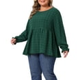 thumbnail image 4 of Agnes Orinda Women's Plus Size Tops Swiss Dots Tiered Peplum Crew Neck Puff Sleeve Casual Babydoll Blouses 1X Dark Green, 4 of 6