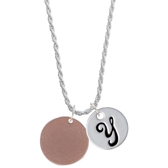 Delight Jewelry Acrylic 7/8" Disc Rose Goldtone Silvertone Script Initial Disc - Y - Charm Necklace, 20"+3"