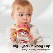 Bc Babycare Baby Weighted Straw Trainer Cup, Big-Eyed Elf Tritan Straw Sippy Cup,Unbreakable, Easy-Grip Handles, Leak-Proof, 8oz, Red