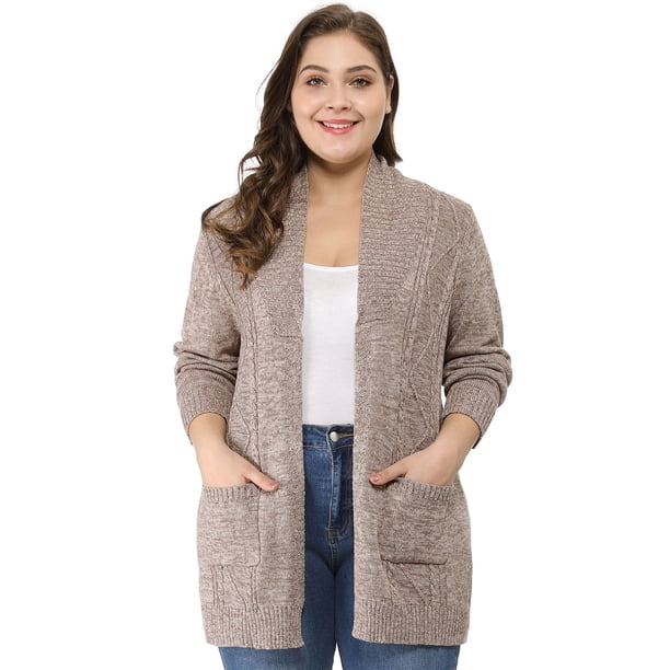 Cárdigan Agnes Orinda Suéter Frente Abierto Collar de chal Marrón 3XL