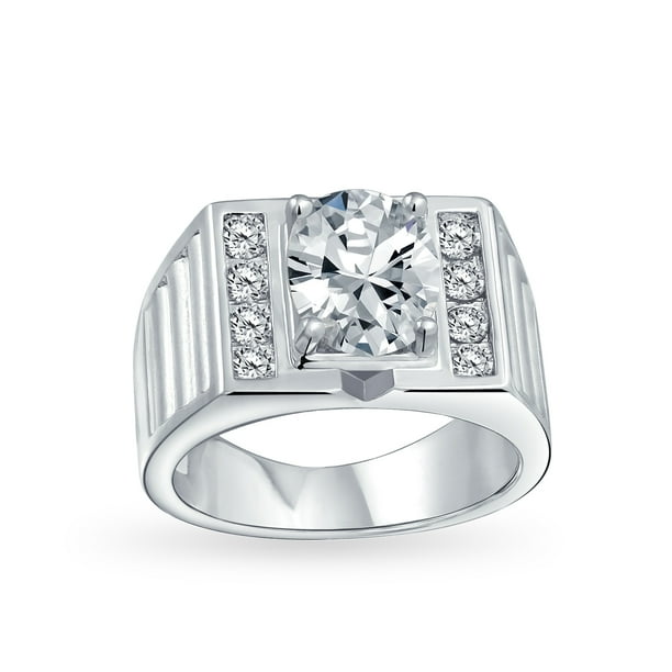 Bling Jewelry 3ct Oval Brilliant Cut Solitaire a Cz Statement Mens Engagement Wedding Ring Wide Band Silver Plated Matte Brush Finish Walmart Com Walmart Com