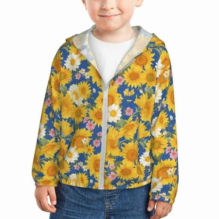 

Lukts Vintage White Yellow Sunflower Print Children s Long-Sleeved Sun Protection Clothing Hooded Sweatshirts for Boys and Girls Outdoor Sports-4 Years