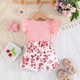 thumbnail image 3 of Mercatoo Toddler Baby Girls Ribbed Knit 2 Piece Outfit 𝗥uffle Short Sleeve Bowknot Flower Graphic Shorts Set Cute Soft Clothes, 3 of 8