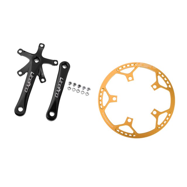 Bielas de bicicleta de carretera de montaña MTB de 170 mm + ancho estrecho 130BCD Cadena de una sola de forma redonda, 45T 47T 53T 56T - Oro negro 53T 45T-58T Baoblaze Bielas de plato de bicicleta de carretera