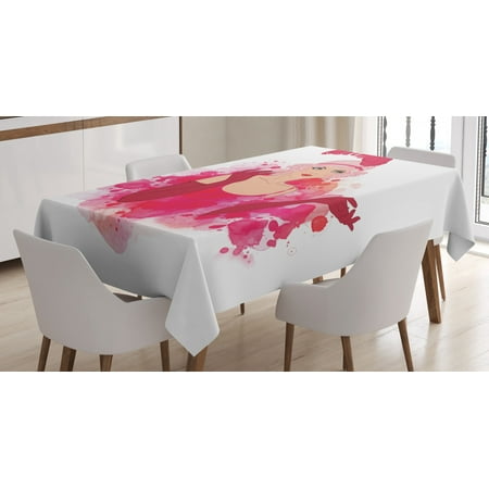 

Old Hollywood Tablecloth A Fancy Lady Wearing Feather Headband Ink Splatter Design Rectangular Table Cover for Dining Room Kitchen 52 X 70 Inches Magenta Hot Pink and Blush by Ambesonne