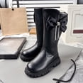thumbnail image 3 of Owordtank Girls Leather Bows Knee Hight Boots with Side Zipper Chain Comfortable Round Toe Non-Slip Lug Sole Chunky Heel Riding Boots, 3 of 8