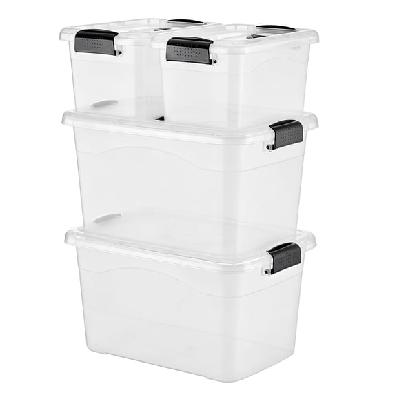 Sindcom 4-Pack Clear Storage Bins Set with Lids Stackable Plastic,  Large (27QT2PACK) and Small ( 9QT2PACK)