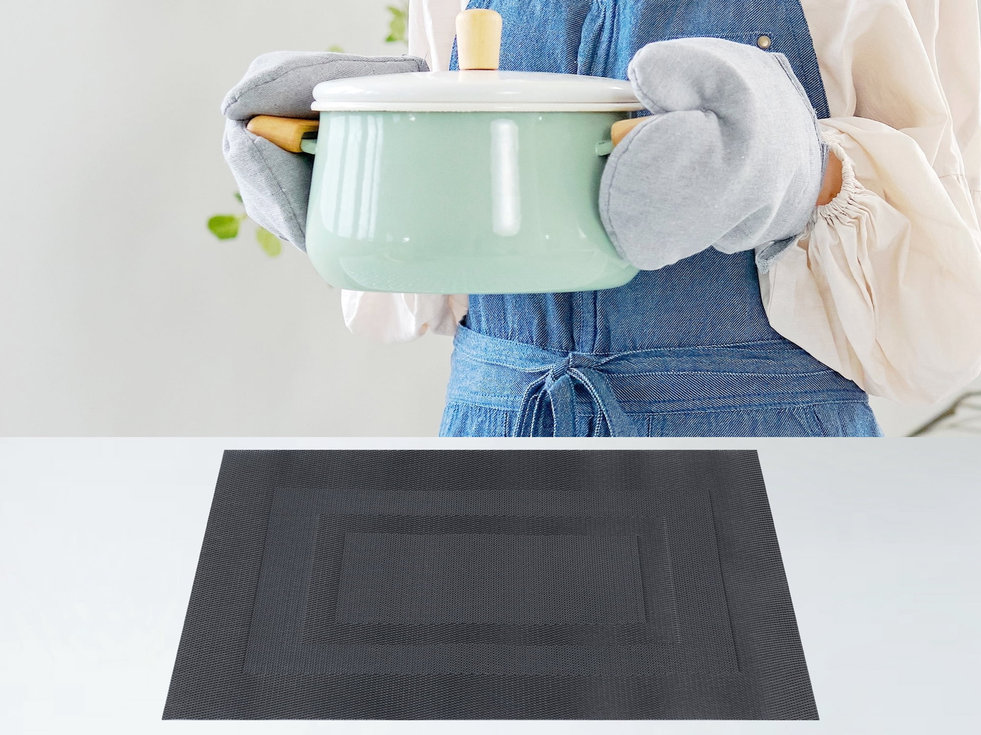 Unique Bargains Set of 6 Placemats for Kitchen Table Decor Black