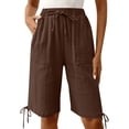 thumbnail image 5 of cfhntfmh Plus Size Bermuda Shorts for Women Knee Length Cotton Elastic Waist Drawstring Shorts Summer Loose Cropped Pant, 5 of 7