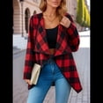 thumbnail image 4 of Chaqueta de Solapa A Cuadros con Abertura Frontal para Mujer, Camisas de Larga para Mujer, Chaquetas Ligeras Informales para Otoño. Rojo L, 4 of 9