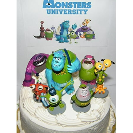 Disney Monsters Inc Deluxe Mini Cake Toppers Cupcake Decorations Set of 7 Figures with Mike, Sulley, Art, Squishy, 2 Headed Monster and More!
