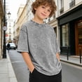 thumbnail image 2 of Boys Shirts Distressed Washed Basic Crewneck Tee Casual Blend Top for Kids Grey 4 Years-6 Years, 2 of 3
