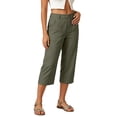 thumbnail image 5 of GEWSEY Linen Capri Dress Pants for Women Casual Elastic Waist Cropped Wide Leg Pants with Pockets Summer Baggy Work Trousers Green for Size L, 5 of 6