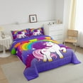 thumbnail image 4 of Unicorn Comforter Set Twin Bedding Set Cute Rainbow Unicorn Print Down Comforter Cartoon Kawaii Duvet Set Galaxy Stars Fantasy Room Decor, Reversible, 4 of 6