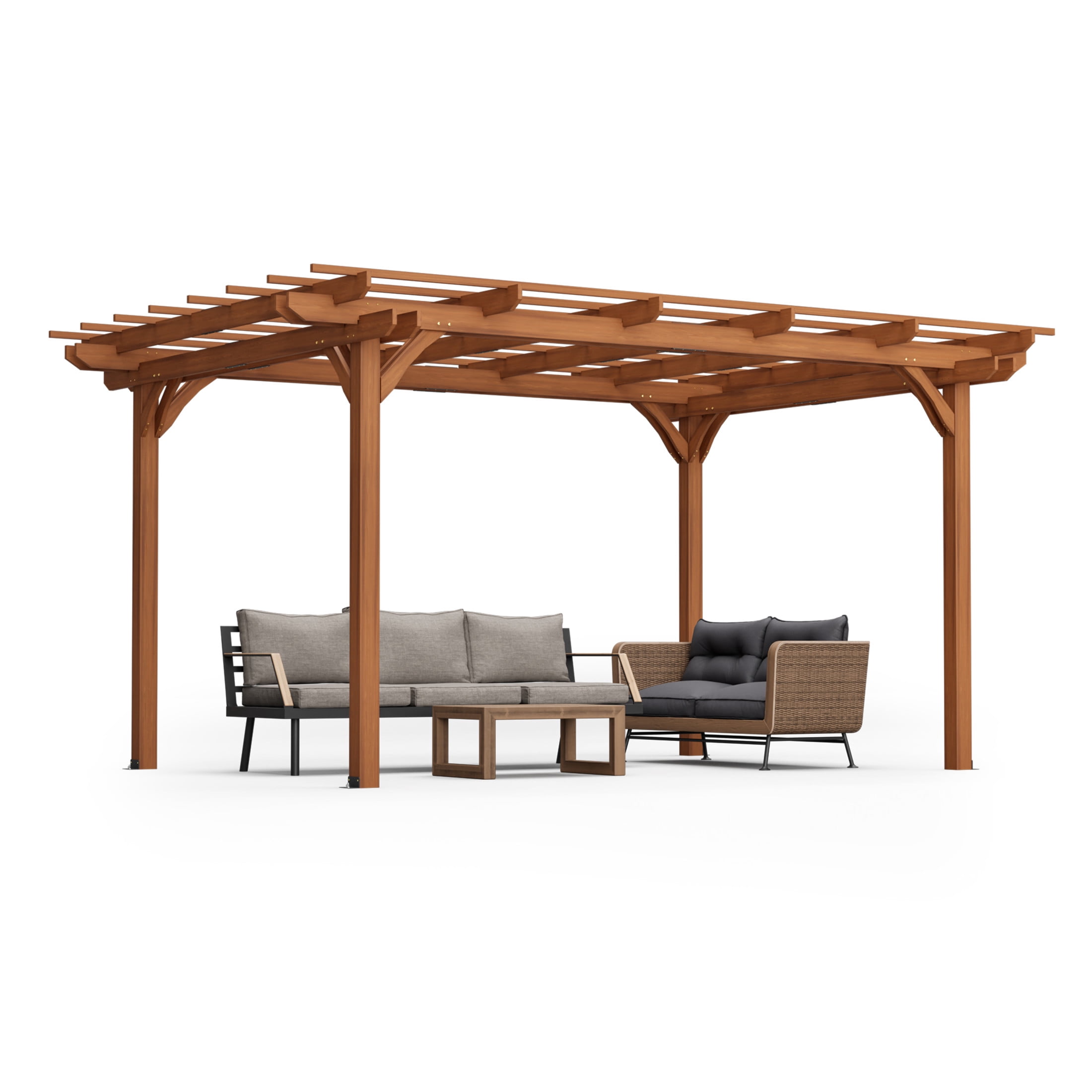 Noble House 12 x 10 FT Outdoor Patio Fir Wood Pergola, Traditional Multi-Layer Roof Trellis for Climbing Plants, Brown