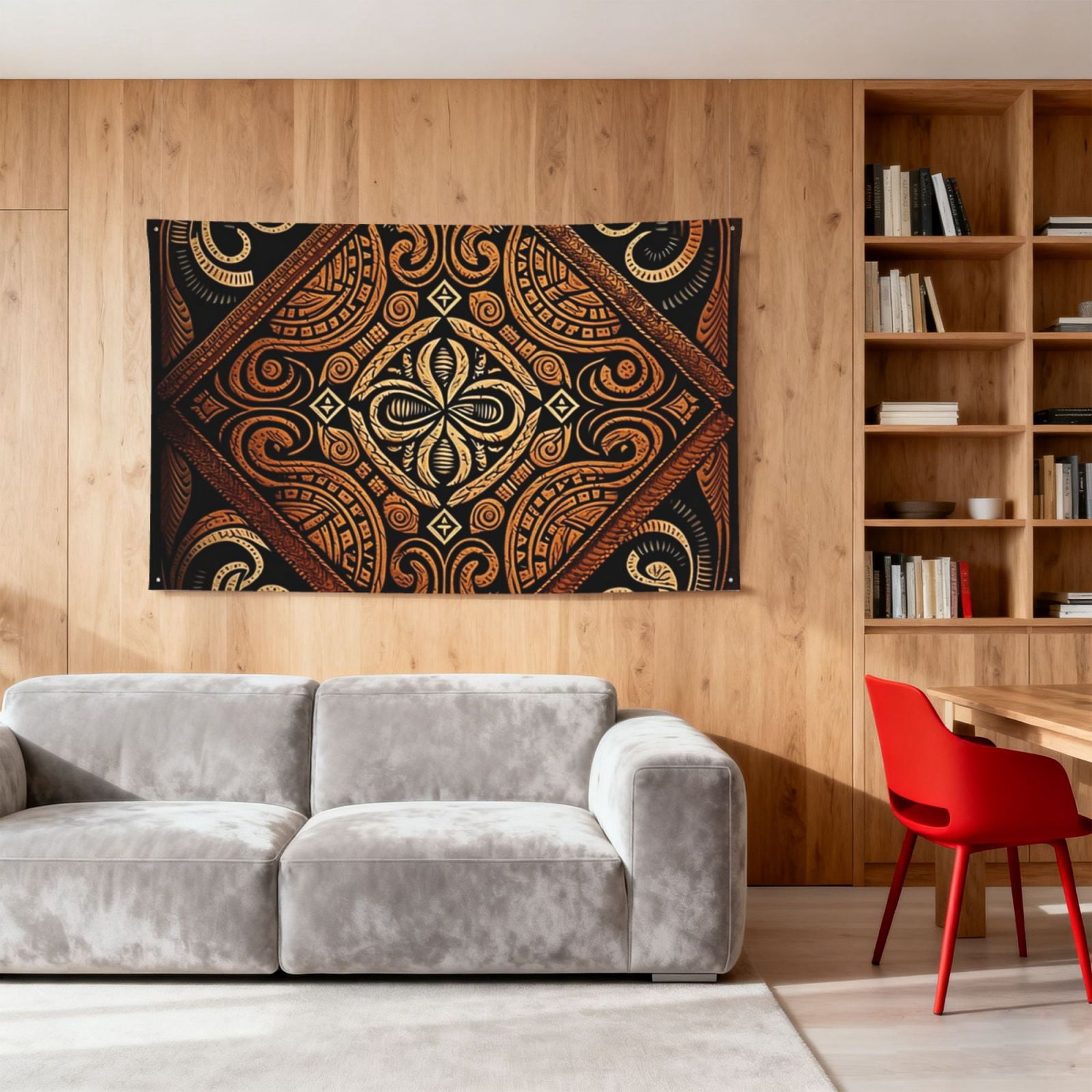 Hawaiian Style Tapa Cloth Tribal Art Four Hole Decorated Banner Flag for Garden Yard Home Decoration Indoor Outdoor 4x6 Ft