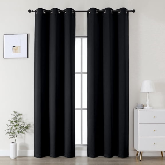 OVZME Kalme 2 Panels Black Grommet Blackout Curtains 84 inch Length, Thermal Insulated Room Darkening Curtain Drapes for Living Room Bedroom, Each W40 x L84 inch, Black