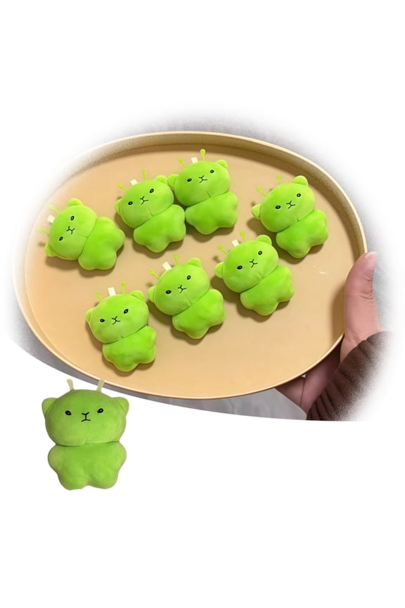 Mini Alien Cat Plush Doll, 4cm Cute Green Fuzzy Stuffed Animal Toy, Unique Soft Plush Keychain Accessory for Kids Adults Gift