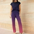 thumbnail image 4 of FAIWAD Women's Summer 2 Piece Outfits Cap Sleeve Slit Cropped Top and Wide Leg Pants Lounge Tracksuit, 4 of 4