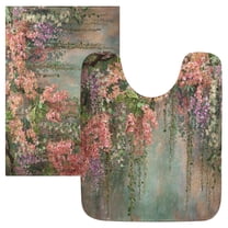 2 Piece Bath Mat Set with U-Shaped Toilet Mat and Rectangle Bath Rugs Non Slip Machine Washable Bathroom Mats Enchanted Flowers Painting