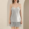 thumbnail image 2 of Satin Pajama Set for Women Silk Sleepwear for Women Set Camis Tops and Shorts Sleepwear Cami Tops and Shorts 2 Piece Pajamas Set Nightwear Soft Pajamas for Women Gray L, 2 of 4