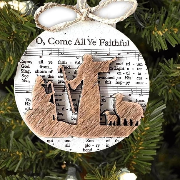 Adorno de natividad con partituras musicales, juego de adornos de madera con la historia de la natividad, adorno colgante de madera para natividad navideña, regalos religiosos cristianos de Pascua par