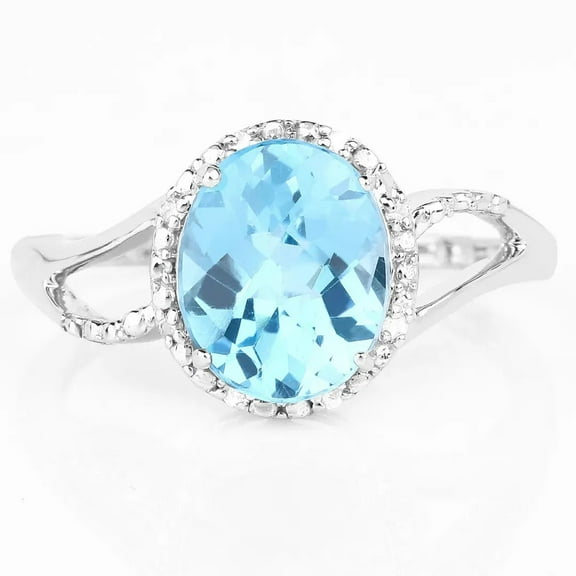 10K White Gold Blue Topaz Halo Ring with White Diamonds