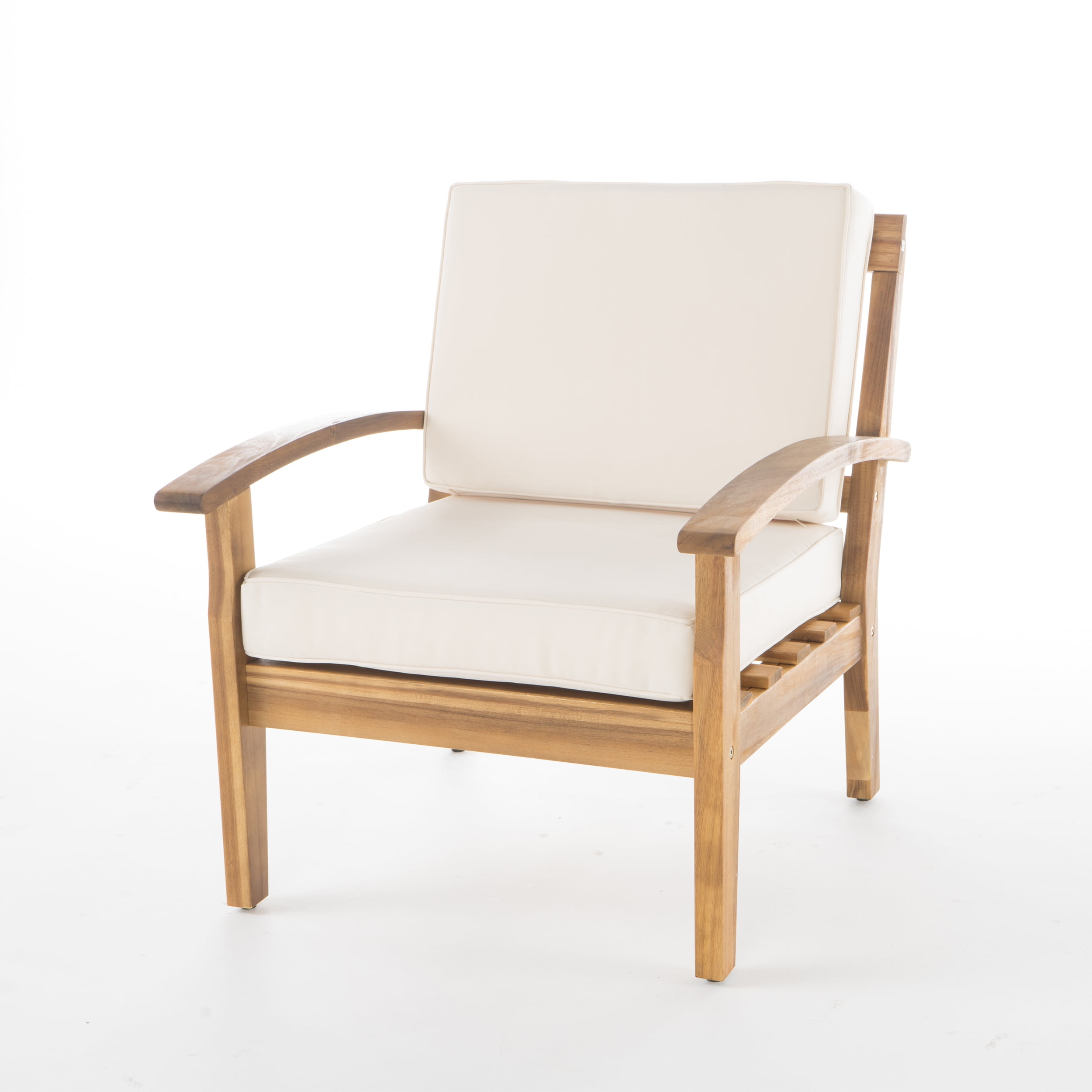 Noble House Aletta Outdoor Teak Finish Wooden Club Chairs with Cushions, Beige Set of 4