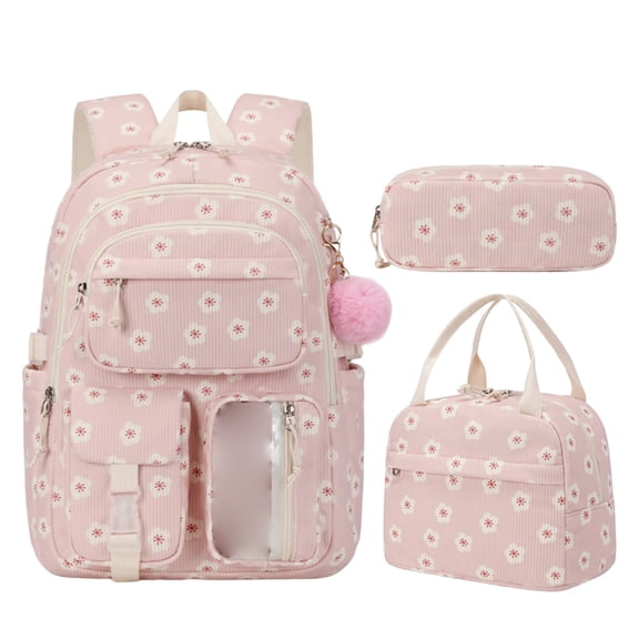 Backpack for Girls 3PCS Floral Print School Backpacks with Lunch Box Pencil Case Kids Backpack for Elementary Travel Backpack