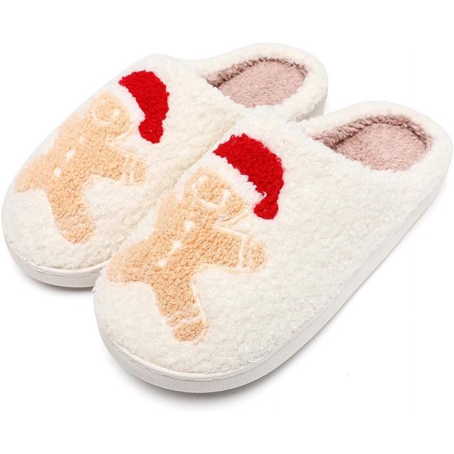 Pantuflas con cara sonriente para mujer y hombre, pantuflas de casa estilo retro, cómodas, cálidas y esponjosas, para invierno, interiores y exteriores, para Navidad (44-45)