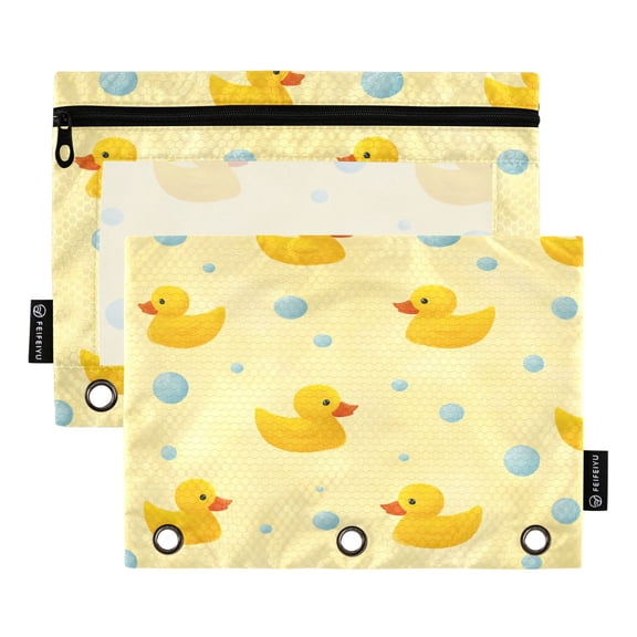 2 Pack 3 Ring Binder Pouch with Clear PVC Window Water Resistant Zipper Pencil Pouch Bath Duck Print Binder Pocket for Classroom Office Home Stationery Organization