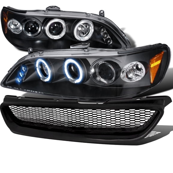 Spec-D Tuning Black Halo LED Projector Headlights   Mesh Grille Compatible with 1998-2002  Honda Accord 2Dr Left   Right Pair Headlamps Assembly