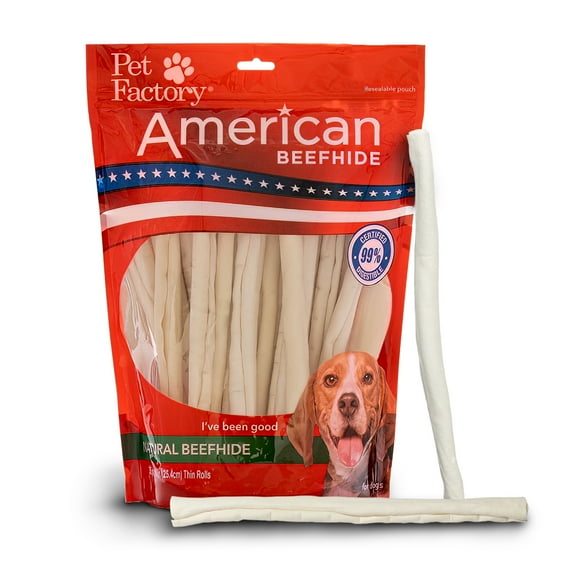 Pet Factory American Beefhide 10" Thin Rolls Dog Chew Treats - Natural Flavor, 35 Count/1 Pack