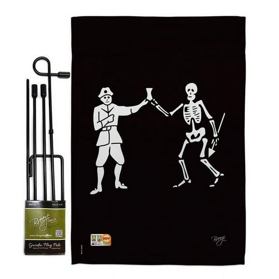 Breeze Decor BD-PI-GS-107040-IP-BO-D-US13-BD 13 x 18.5 in. Bartholomew Roberts Coastal Pirate Impressions Decorative Vertical Double Sided Garden Flag Set with Banner Pole